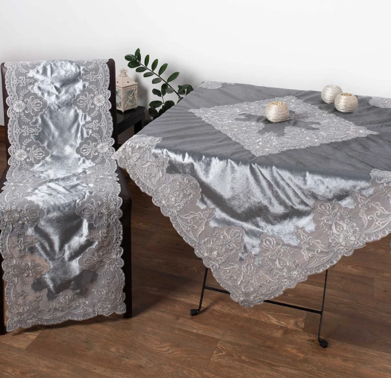 Silk Fashion Τραπεζομάντηλο 135x135 Velvet Γκρι