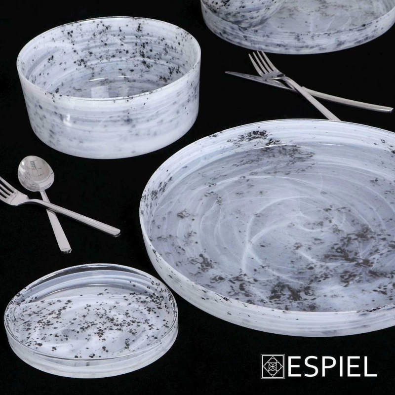 Espiel Atlas Σαλατιέρα Γυάλινη Λευκό - Γκρι 15x12.5cm