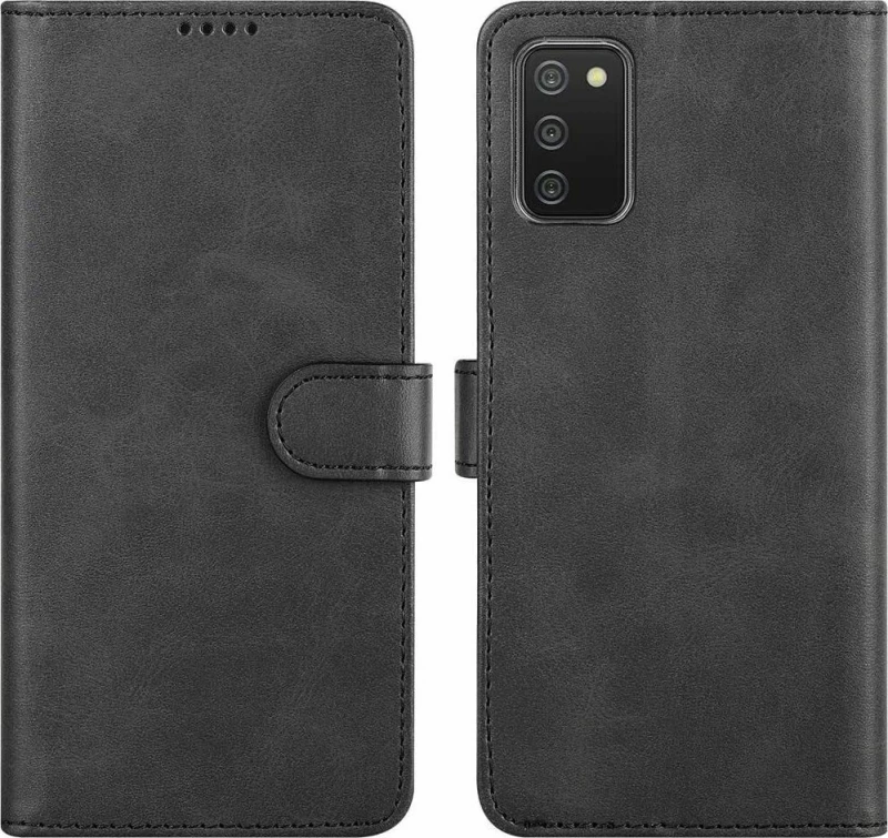 Samsung Galaxy A02S - Δερμάτινη Αναδιπλούμενη Book Case με Ενσωματωμένη Θήκη Σιλικόνης – Black (oem)
