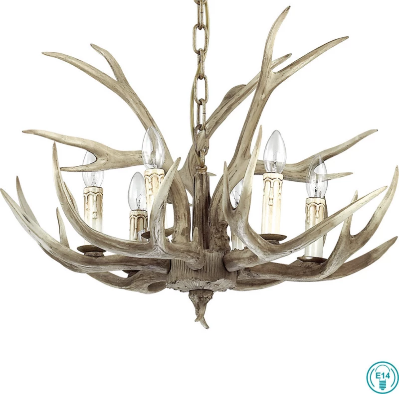 Ideal Lux Πολυέλαιος 6xE14 Ø67cm με Ξύλο Μπεζ 115498