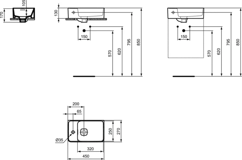 Ideal Standard Strada Ii Επιτοίχιος Κρεμαστός Νιπτήρας Πορσελάνης 45x27cm Λευκός