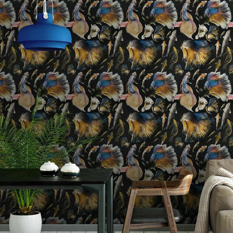 Ταπετσαρία Goldfish Anthracite WP20301 Blue-Yellow-Black MindTheGap 52x300cm