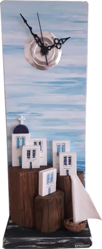 Kapadakis Wood Art Ρολόι Τοίχου Πλαγιά με Σπίτια Πολύχρωμο Ξύλινο 15x9cm