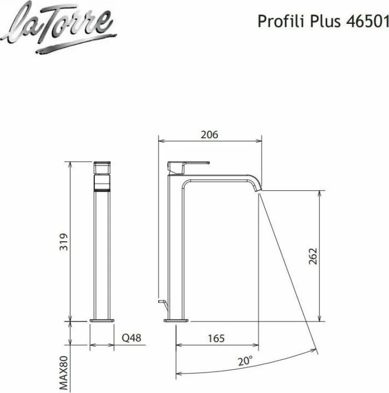 La Torre Profili Plus 46501 Αναμεικτική Μπαταρία Νιπτήρα Ψηλή Ασημί