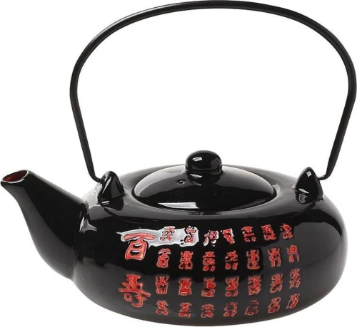 Espiel Τσαγιέρα Κεραμική με Φίλτρο Μαύρο-Κόκκινο 600ml