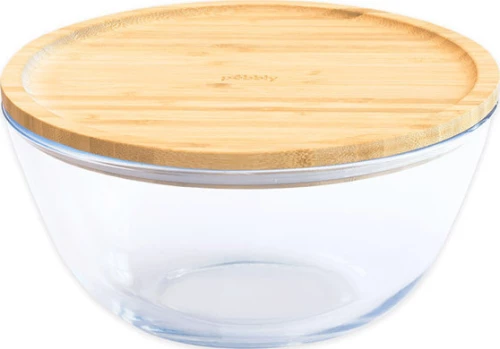 Pebbly Γυάλινο Μπωλ Τροφίμων με Καπάκι από Bamboo 1.6L Natural