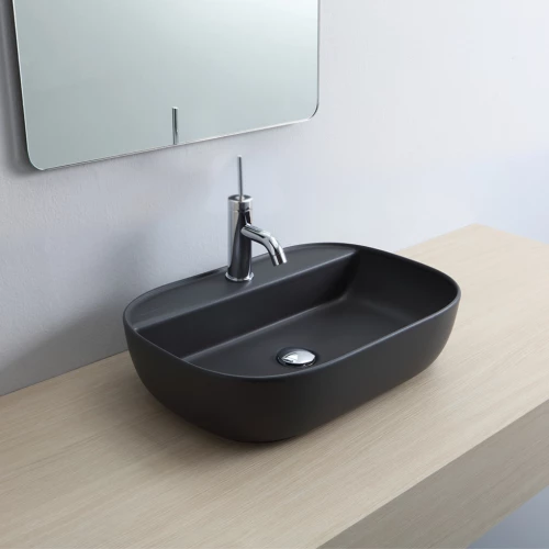 Scarabeo Glam Επικαθήμενος Νιπτήρας Πορσελάνης 56x38cm Μαύρος