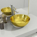 vidaXL 143490 Επικαθήμενος Νιπτήρας Κεραμικός 28x28cm Χρυσός