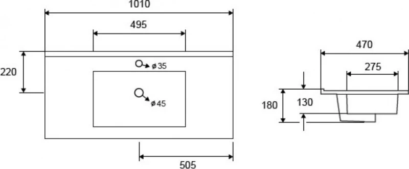 Karag LT7506-100 Ένθετος Νιπτήρας Πορσελάνης 101x47cm Λευκός