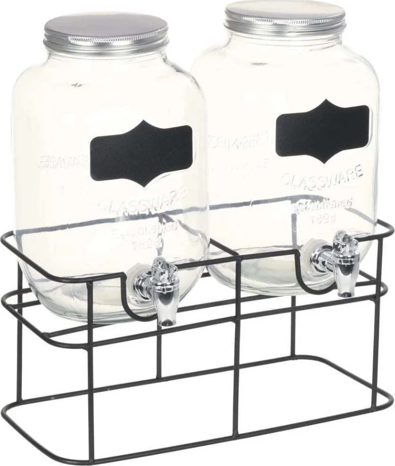 vidaXL Δοχείο Γυάλινο Με Βρυσάκι & Βάση 4000ml 2τμχ