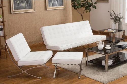 BARCELONA σκαμπώ Pu άσπρο με inox σκελετό Υ43x61x61εκ.