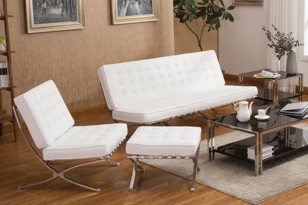 BARCELONA σκαμπώ Pu άσπρο με inox σκελετό Υ43x61x61εκ.