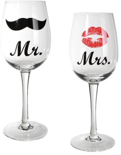 Ποτήρι Κρασιού Mr. & Mrs. Γυάλινο 2τμχ