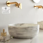 Fossil Thalo Επικαθήμενος Νιπτήρας Πέτρινος 33x33cm Λευκός