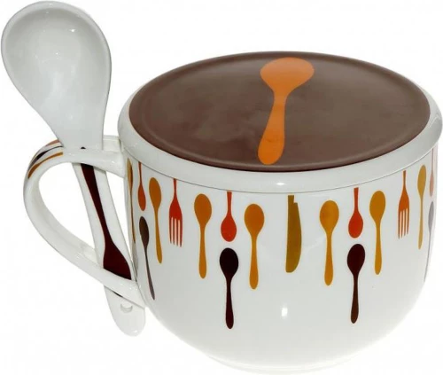 Espiel Κουτάλι Κούπα Με Καπάκι από Πορσελάνη Λευκή