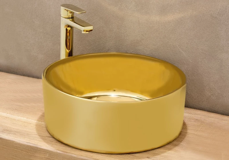 Tema Style Επικαθήμενος Νιπτήρας Πορσελάνης 40.5x40.5cm Χρυσός