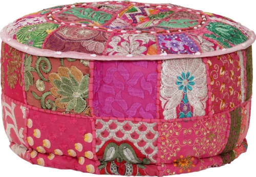 Πουφ Patchwork Στρογγυλό Χειροποίητο Ροζ 40 x 20 εκ. Βαμβάκι