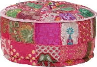 Πουφ Patchwork Στρογγυλό Χειροποίητο Ροζ 40 x 20 εκ. Βαμβάκι