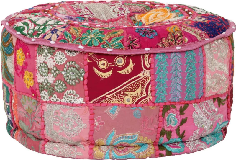 Πουφ Patchwork Στρογγυλό Χειροποίητο Ροζ 40 x 20 εκ. Βαμβάκι
