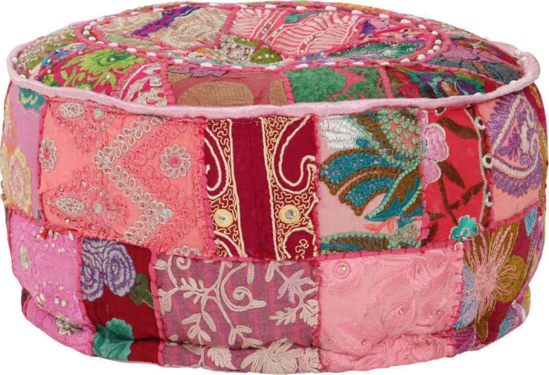 Πουφ Patchwork Στρογγυλό Χειροποίητο Ροζ 40 x 20 εκ. Βαμβάκι