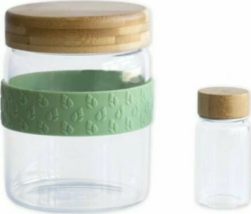 Pebbly To Go Γυάλινο Δοχείο Τροφίμων με Καπάκι από Μπαμπού για Αεροστεγή Αποθήκευση & Έξτρα Βαζάκι Dressing