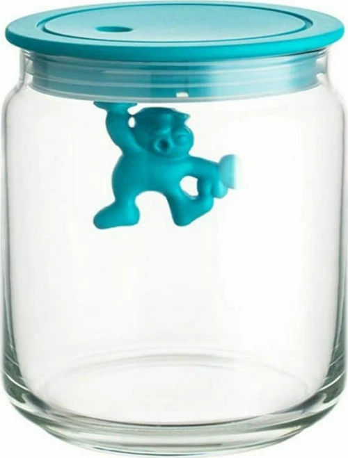 Βάζο Αποθήκευσης Gianni a little man holding on tight AMDR04 AZ 700ml Γυάλινο Με Καπάκι Light Blue A Γυαλί
