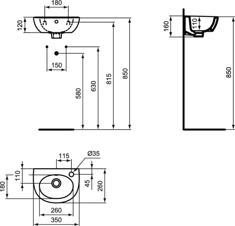 Ideal Standard Simplicity Επιτοίχιος Κρεμαστός Νιπτήρας Πορσελάνης 35x26cm Λευκός