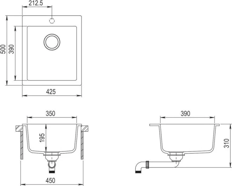 vidaXL 141674 Ένθετος Νεροχύτης 42.5x50cm Κρεμ