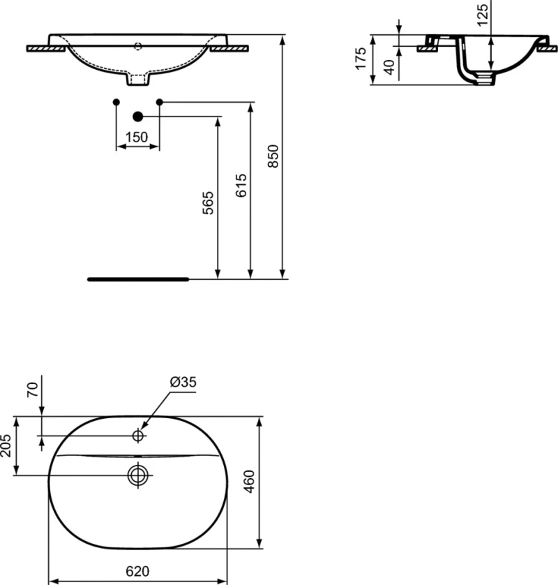 Ideal Standard Connect Running Track Ένθετος Νιπτήρας Πορσελάνης 62x46cm Λευκός