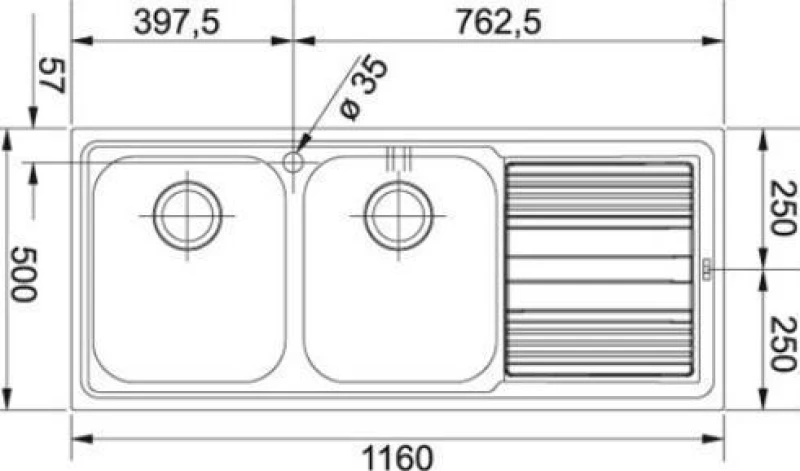 Franke Logica LLX 621 ΡΔ Αριστερός Ένθετος Νεροχύτης 116x50cm Inox Σατινέ