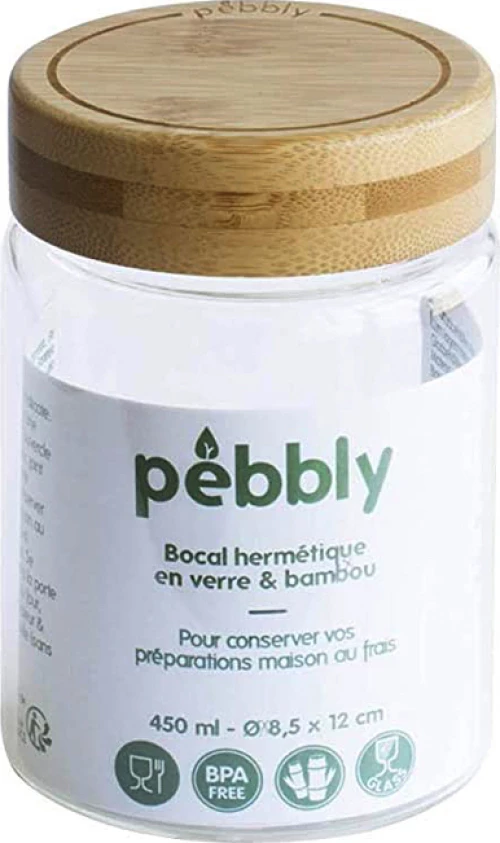 Pebbly Round Glass Canister Bamboo Screw Lid 0.45L Natural