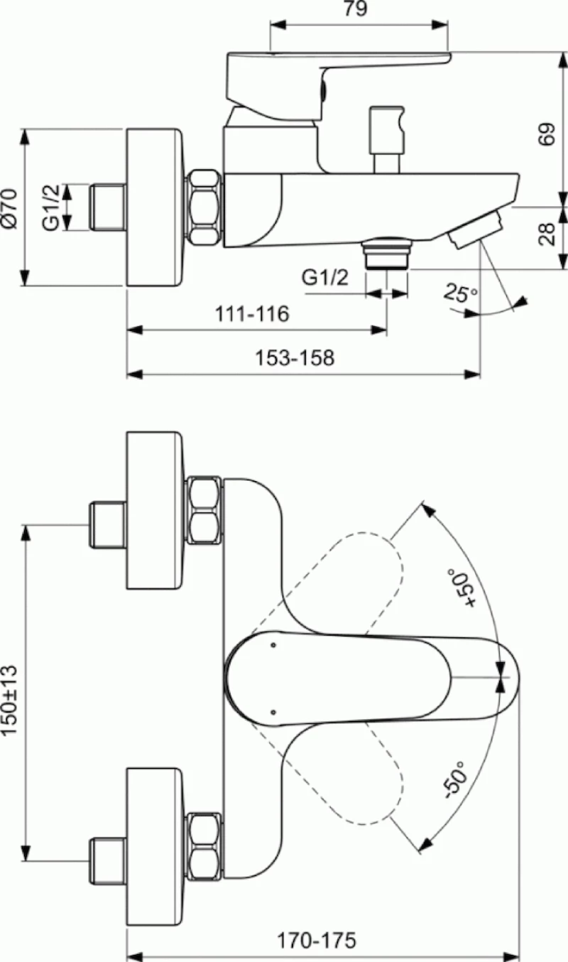 Ideal Standard Cerafine-O BC500AA Αναμεικτική Μπαταρία Μπανιέρας Ασημί