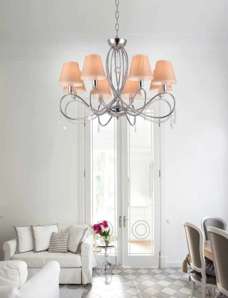Home Lighting Πολυέλαιος 8xE14 Ø70cm με Καπέλα Ασημί 77-3666