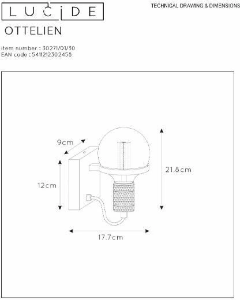 Lucide Lightning Ottelien Φωτιστικό Τοίχου Μαύρο