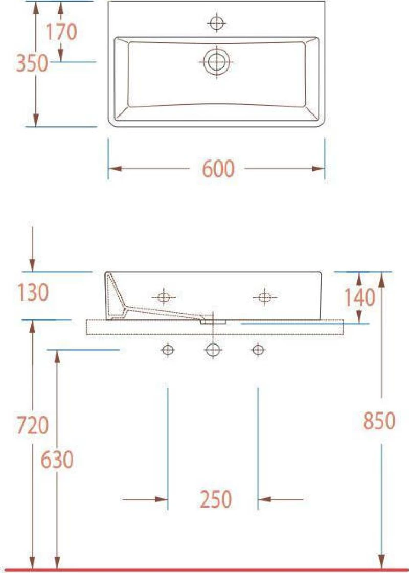 Serel Tetra Επικαθήμενος Νιπτήρας Πορσελάνης 60x35cm Λευκός