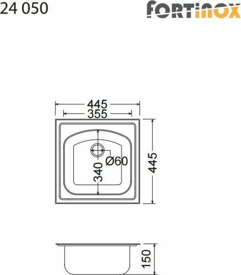 Fortinox Valley 24050 Ένθετος Νεροχύτης 44.5x44.5cm Inox Σατινέ