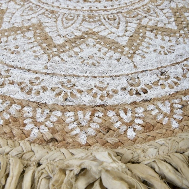 Inart Chindi Natural / Λευκό Χαλί Στρογγυλό με Διάμετρο 120cm