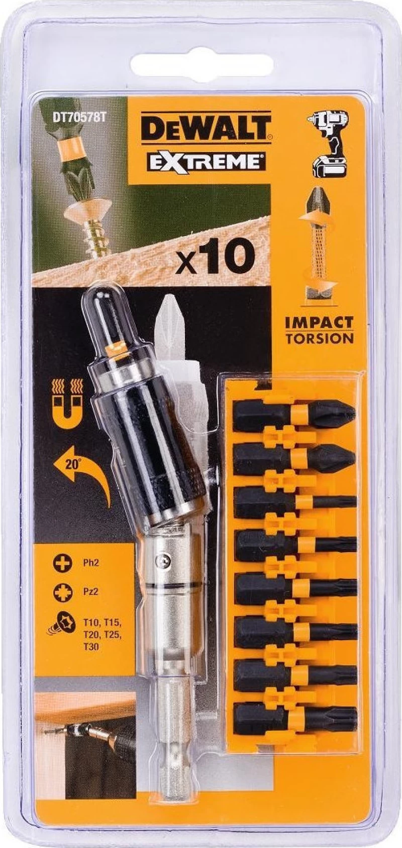 Dewalt Σετ Μύτες με Αντάπτορα Σπαστό Torsion DT70578T 10τμχ