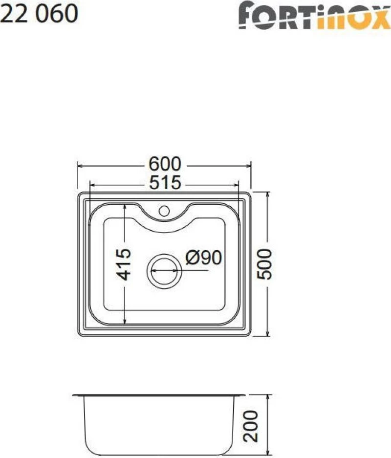 Fortinox Arena 22060 Ένθετος Νεροχύτης 60x50cm Inox Σατινέ