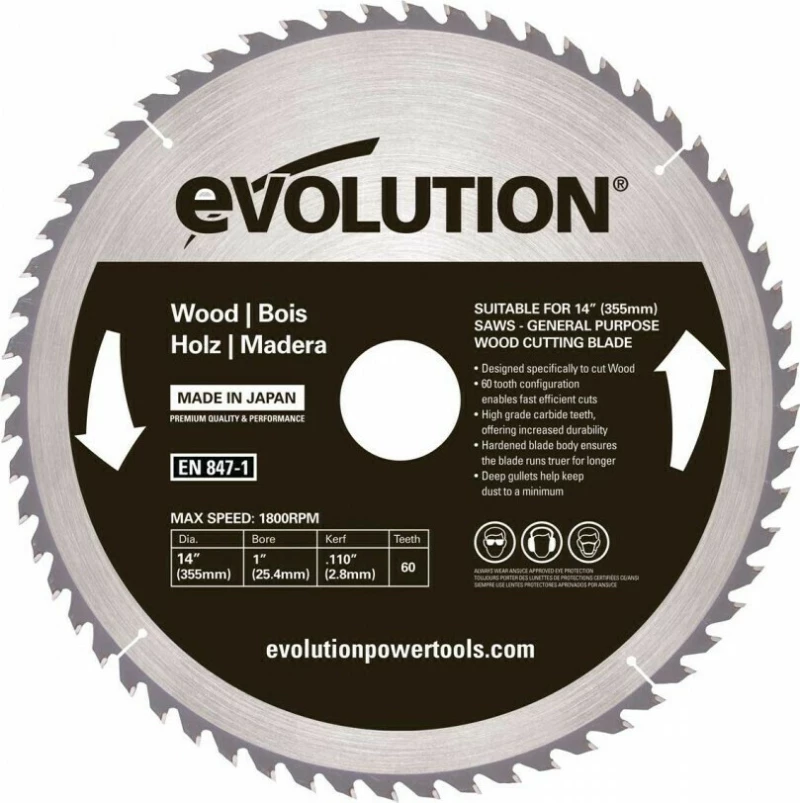 GW355TCT-60 Woodblade Δίσκος Κοπής Ξύλου 355mm - ΕΞΑΡΤΗΜΑΤΑ ΔΙΣΚΟΠΡΙΟΝΩΝ - EVOLUTION (#GW355TCT-60)