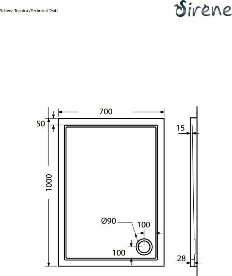 Sirene Extra Flat Ντουζιέρα 100x70cm