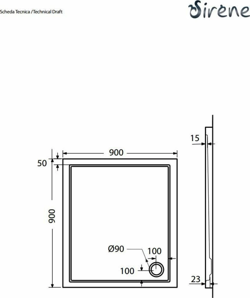 Sirene Extra Flat Ντουζιέρα 90x90cm