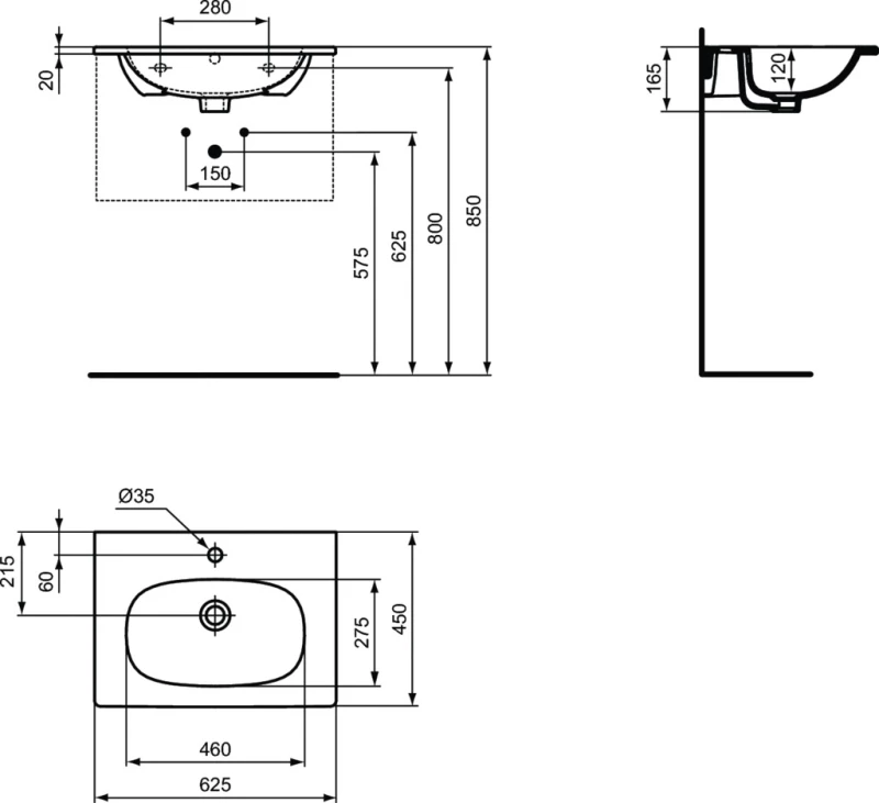 Ideal Standard Tesi Ii Ένθετος Νιπτήρας Πορσελάνης 62.5x45cm Λευκός
