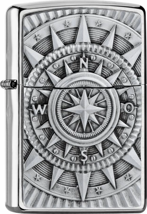 Zippo Αναπτήρας Λαδιού Αντιανεμικός σε Ασημί χρώμα Compass Emblem