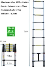 Τηλεσκοπική Σκάλα Αλουμινίου 9 Σκαλιών 2.6m