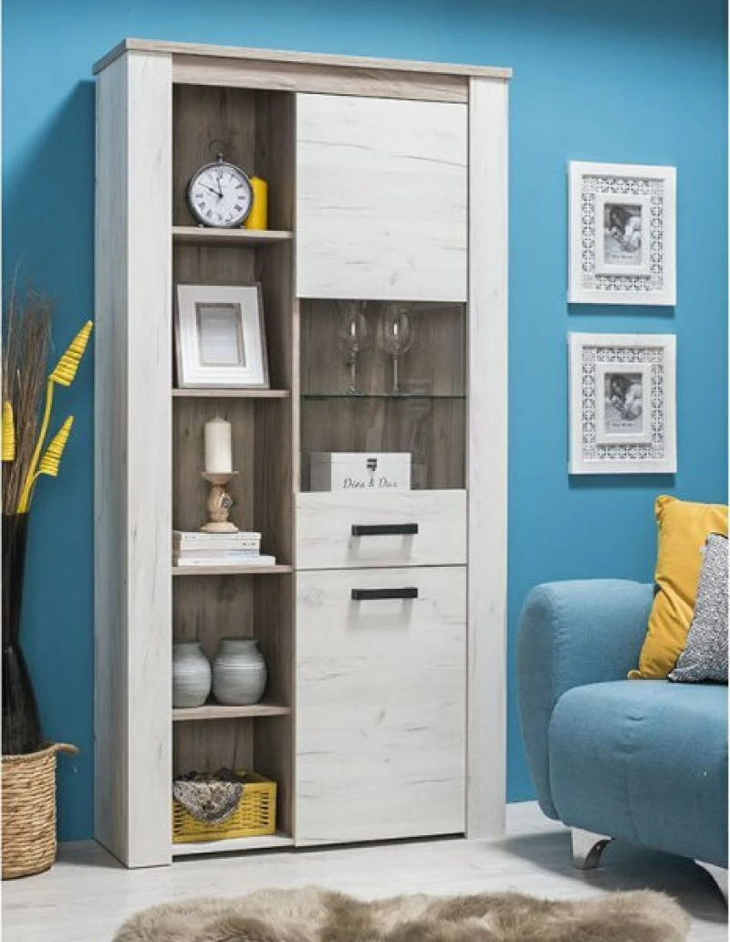 Βιτρίνα Σαλονιού Kent POP V Grey Oak / White Oak 99.5x36.5x195cm