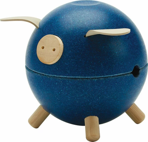Plan Toys Κουμπαράς Ξύλινος Γουρουνάκι Μπλε