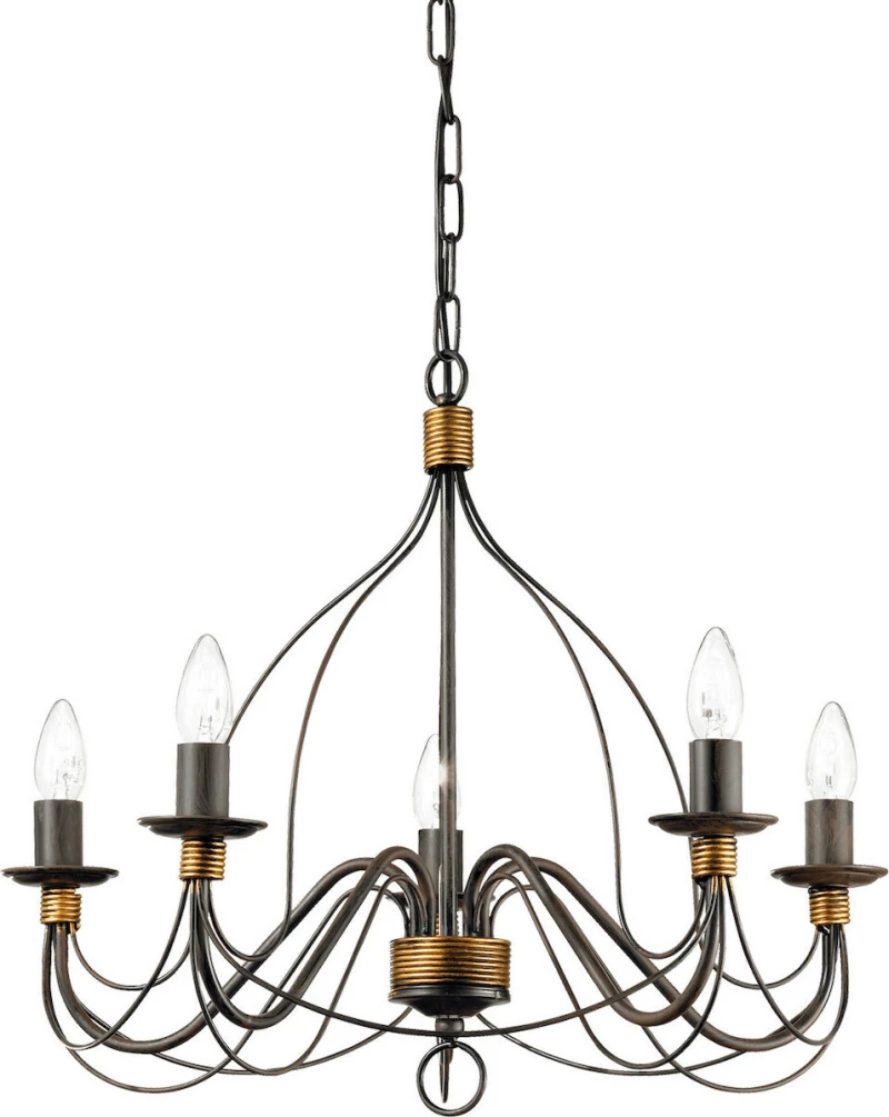 Ideal Lux Πολυέλαιος 5xE14 Ø64cm με Κεράκια Μαύρος 057187