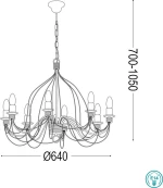 Ideal Lux Πολυέλαιος 5xE14 Ø64cm με Κεράκια Μαύρος 057187