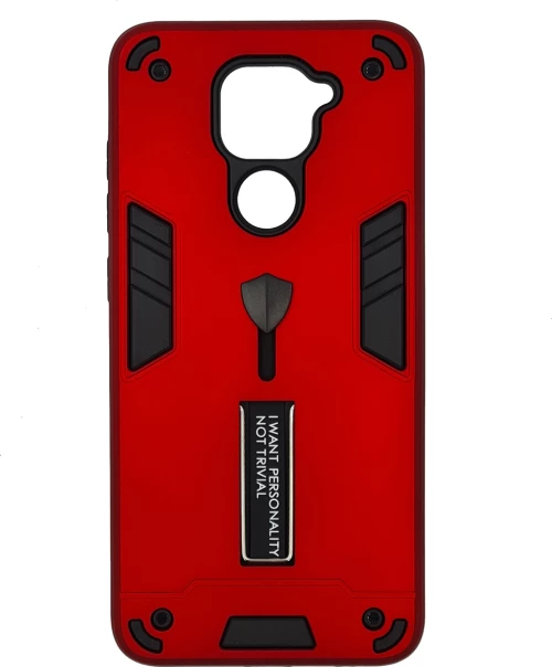 Dual Layer Hard Back Cover with Finger Holder for Xiaomi Redmi Note 9 red-black*